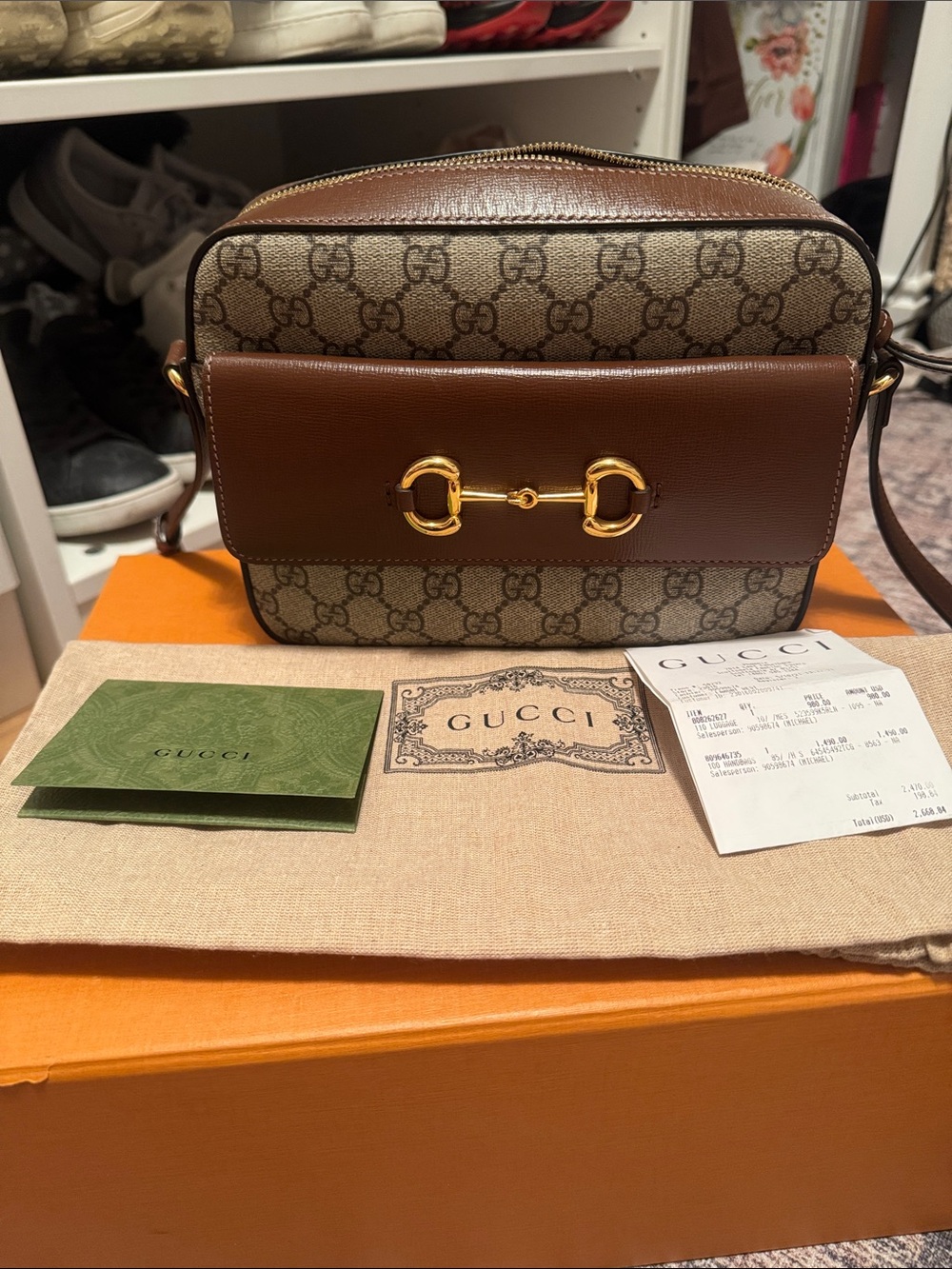 Gucci Brown GG Supreme Canvas and Leather Horsebit Crossbody